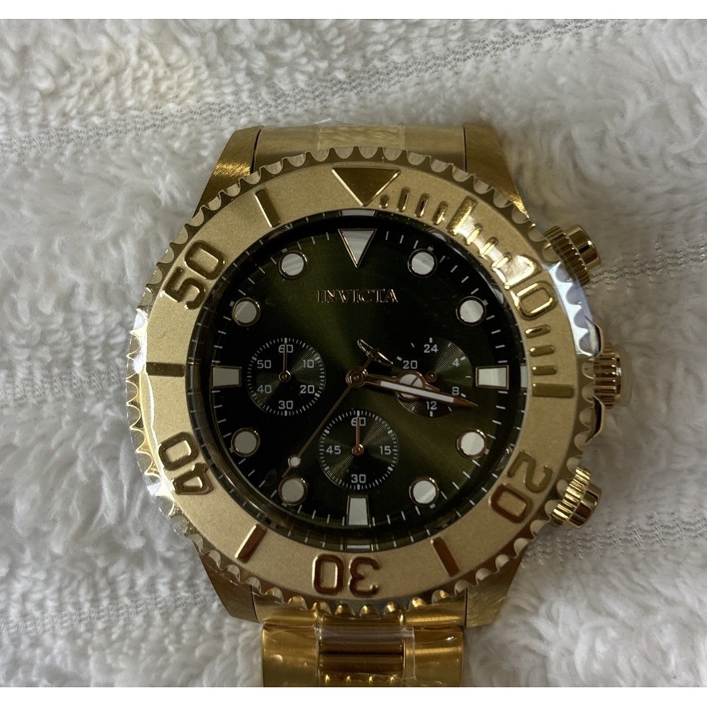 NEW 47mm INVICTA PRO DIVER CHRONOGRAPH GOLD AND GREEN 49215 WATCH